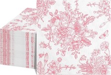 100 Pk Pink Floral Napkins Vintage Flower Toile Decoupage Napkins picture