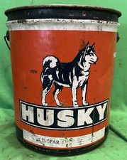 Vintage Husky Oil Company 5 Gallon Metal Motor Oil Can 35 Pound Lubricant Gear picture