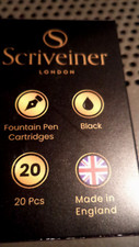 Scriveiner Fountain Pen Ink Cartridges BLACK 20 Standard International ENGLAND picture