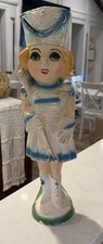 Vintage 40’s Carnival Chalkware 15.5” Blue & White Majorette Statue picture
