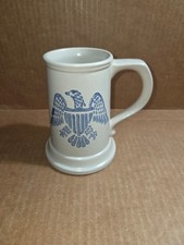 Stein Stoneware Yorktowne Pfaltzgraff White Blue Eagle 12 oz picture
