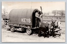 Wagon pulled by Donkeys, Man, Woman, Keys, RPPC, Real Photo, Vintage Postcard picture
