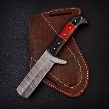 CowBoy Bull Cutter Knife Hand Forged Damascus Steel Knife With Leather Sheath picture