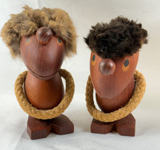 Vtg Hans Bolling Orskov & Co Danish Teak Wood Figurines Pessimist Optimist Pair picture