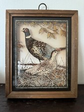 Pheasants Lu Lus Framed Picture Reverse Image on Glass Vintage Birds 9”x 12” picture