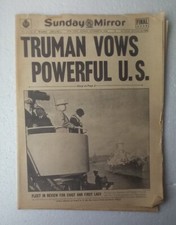 1945 Sunday Mirror Newspaper Truman Vows Powerful U.S. WW2 picture