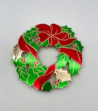 Vintage Gold Tone Metal Enameled Christmas Wreath Trivet Wall Hanging Japan 8.5