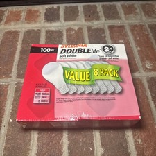 NEW 8 Pack Sylvania 100W Soft White Double Life A19 Light Bulbs SEALED NOS picture