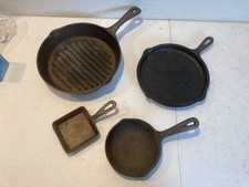 Vintage Lot - 4 Pcs Cast Iron Skillet Grill Pan Griddle Square Mini Skillets picture