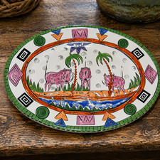 1997 Penzo Zimbabwe Hand Painted Oval Warthog Platter Hand Painted by Pasca picture