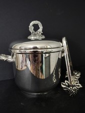 Godinger Silverplate Ice Bucket And Matching Tongs Grapevine Decor Insulated... picture