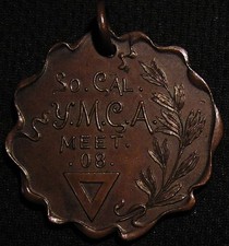 1908 YMCA SOUTHERN CALIFORNIA ATHLETIC SPORTS TRACK MEET SCHOOL AWARD MEDAL picture