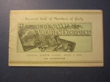 1892 - Raymond's Vacation Excursions - SOUVENIR LIST - Boston to Washington D.C. picture