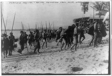 Honolulu Hawaii 1913 Festival Natives Carrying Poles on Beach Water Sports picture