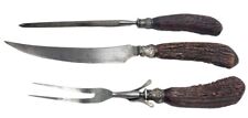 Antique 19th Century Landers Frary & Clark 3-Piece Carving Set with Stag Handles picture