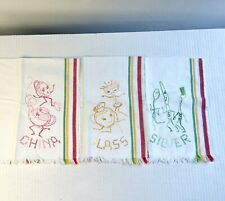 (3) Vintage Embroidered Cotton Feedsack Kitchen Towels  Glasses China picture