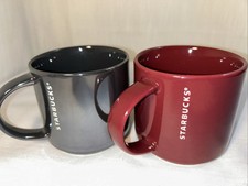 Starbucks Coffee Mugs Ceramic 2013 Burgundy/grey-silver Etched 14 oz Set Of 2 picture