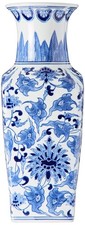 K&K Interiors Porcelain Blue and White Chinoiserie Square Vase, - 15299A picture