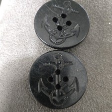 Vintage Set Pair Black US Navy Pea Coat Peacoat Nautical Anchor Round Buttons picture
