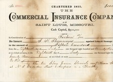 Antiq 1876 Fire Insurance Policy St Louis Missouri Commercial Insurance Co Paper picture