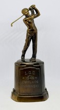 VTG 1946 Solid Brass Golf Trophy Male Golfer Statuette Art Deco WW2 Era picture