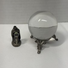 Vintage WAPW White Witch Pewter Figurine Lot With 2 Inch Crystal Ball Stand picture