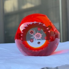 Vintage Murano Italy Millefiori Clear Top & Bottom Windows Red Glass Paperweight picture