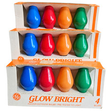 Vtg C7 Christmas Bulb Replacement GE Glow Bright Opaque Red Blue Green Yellow 3 picture