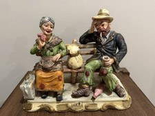Vintage Capodimonte Italian Ceramic Hand Painted Couple on Bench Figurine picture