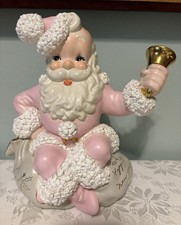 Vtg RARE PINK Atlantic Mold Ceramic Santa Claus Toy Bag Bell Christmas Musical picture