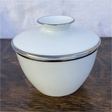 Noritake Silverdale 5594 White Porcelain Sugar Bowl w/ Lid Silver Rim picture