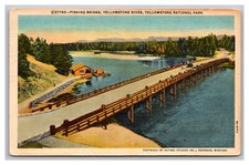 Yellowstone National Park WY Fishing Bridge River Linen Postcard Posted 1961 picture
