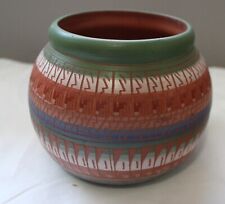 NAVAJO INDIAN HAND ETCHED SIGNED M GILMORE MULTI COLOR CLAY POTTERY PLANTER 4.5