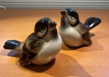 Vintage Porcelain Bird Figurines English Sparrows 4” Pair Made in Austria picture