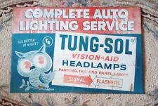 Orig. 1960s Tung-Sol Headlamps Car Mr. Owl Tin Sign. 15 1/4 X 22 3/4 picture