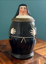 Antique German Porcelain Nun Character Beer Stein Pewter Lid Lithophane c1900 picture