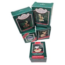 Lot of 5 Vintage Hallmark Keepsake Ornaments 1986-89 Wooden Horse Reindeer Mouse picture