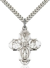 Pewter 4-Way Catholic Holy Medal Pendant Necklace 24