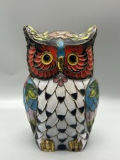 Vintage Chinese Cloisonne Owl Figurine Two Faced Double Sided Day Night Enamel picture