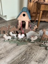 Vintage Wooden Noah's Ark Pull Toy Set Signed 1987 Folk Art Revival Hand Carved picture