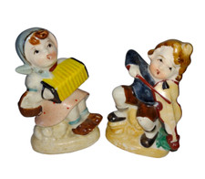 Vintage Ceramic Figurine Musician Girl Accordion Boy Violin Occupied Japan picture