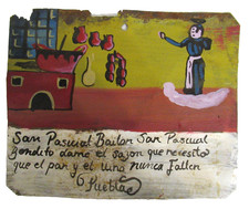 VTG HP MEXICAN TIN RETABLO SAN PASCUAL BAILON KITCHEN SAINT BLESSING FOR KITCHEN picture