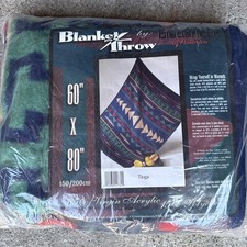 BIEDERLACK Blanket Aztec Southwest Plush Blue Red Green Reversible VTG NEW 60x80 picture