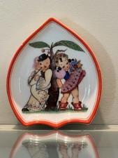 Zsolnay Pécs Hungary Folk Art Dish Red Rim 1926–1928 Hand Painted picture