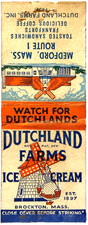 1950s Dutchland Farms Ice Cream Matchbook Cover Brockton Massachusetts Vintage picture