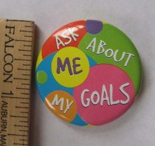 Girl Scout ASK ME ABOUT MY GOALS BUTTON Cookie Sale Pin Swaps VOLUME DISCOUNT picture