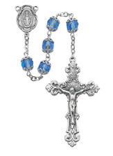 Blue Aurora Borealis Capped Bead Rosary Silver OX Center And Crucifix 7mm Beads picture