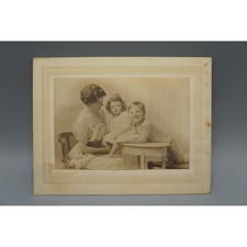 Antique Sepia Studio Portrait Mother Children Vintage Family Photograph 1910s picture