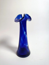 Hand Blown Cobalt Blue Swirl Bud Vase VTG picture