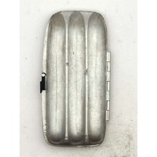 Vintage Ribbed Metal Cigar Case Silver Tone Hinged 3-Channel Tobacciana picture